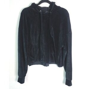 Project 28 NYC Hoodie Womens Large Black Corduroy Velour Pullover Drawstring